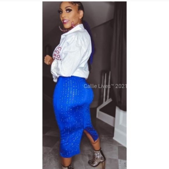 New! Bling Rainbow Rhinestone Multi-Color Blue Midi Dress Size Small - Picture 9 of 11